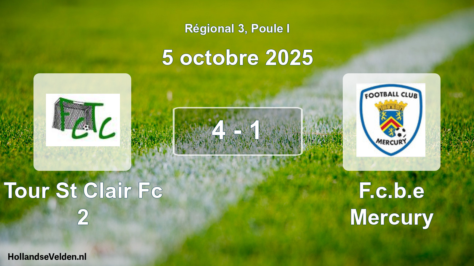 Total number of matches played: Tour St Clair Fc 2 - F.c.b.e Mercury 4 - 1 (5 October 2025)