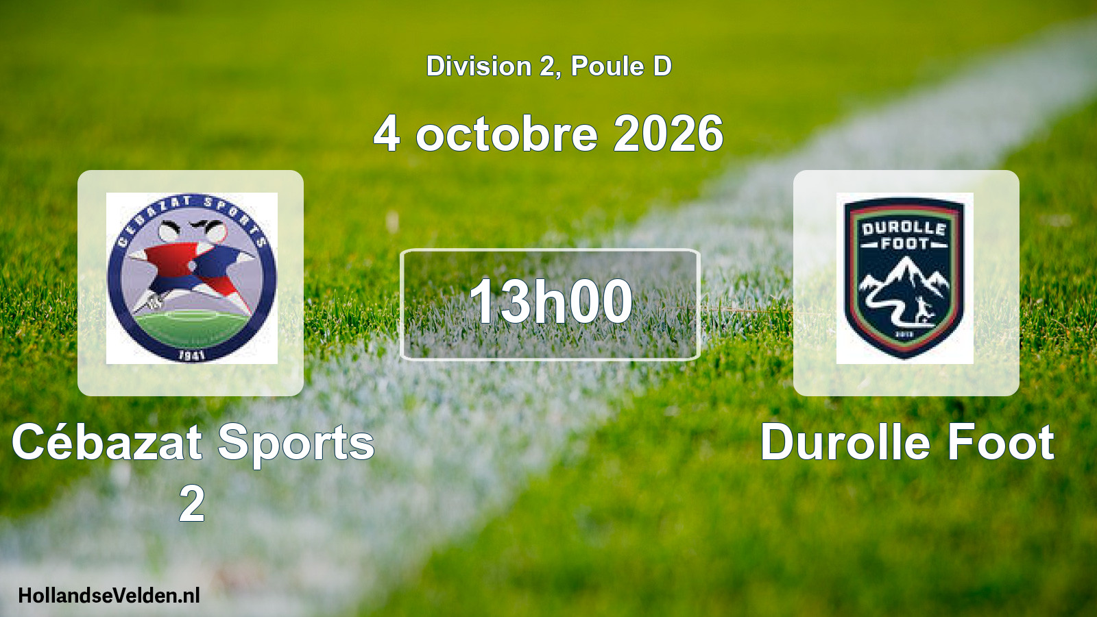Match programmé: Cébazat Sports 2 - Durolle Foot (4 octobre 2026)