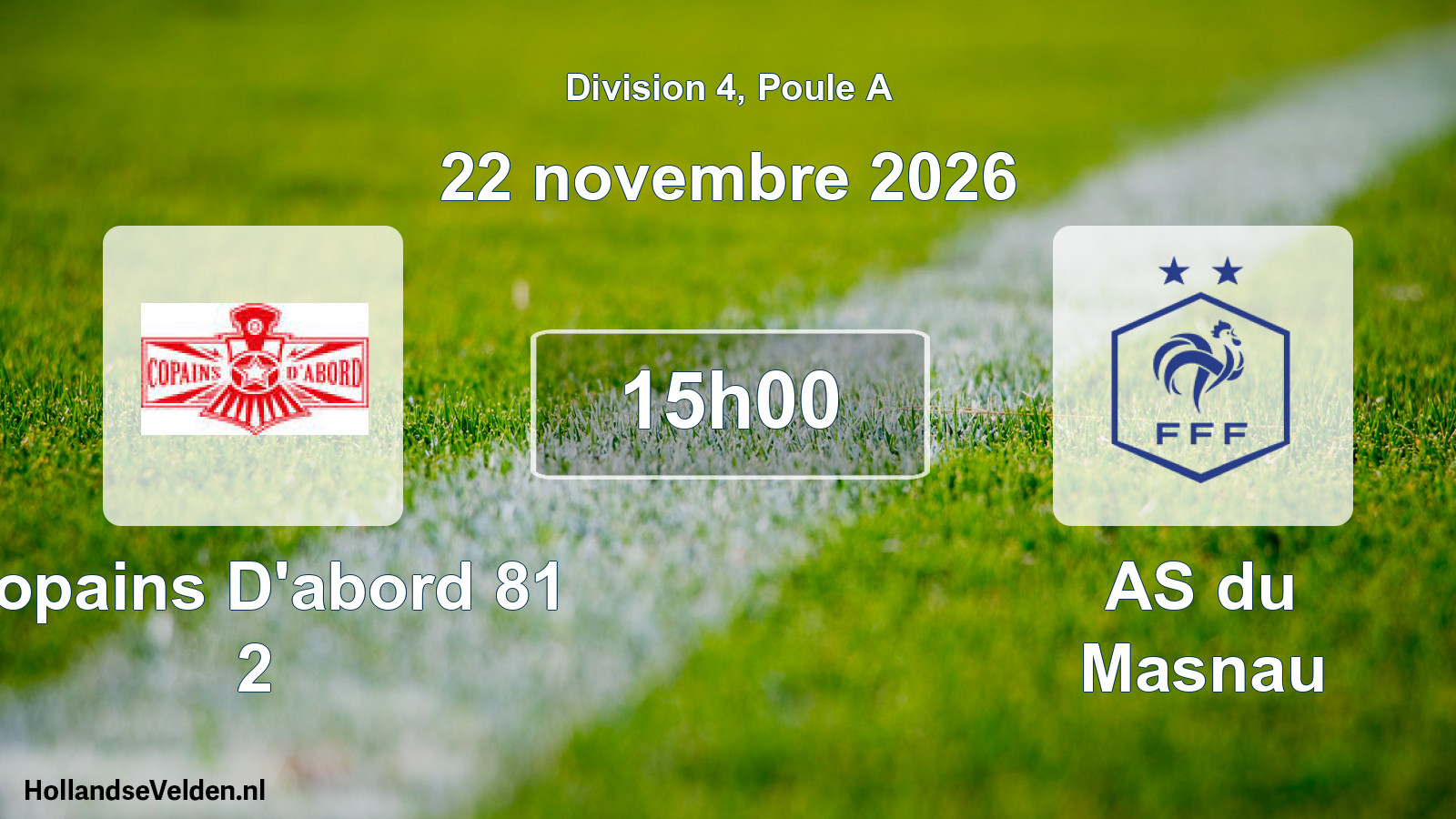 Match programmé: Copains D'abord 81 2 - AS du Masnau (22 novembre 2026)