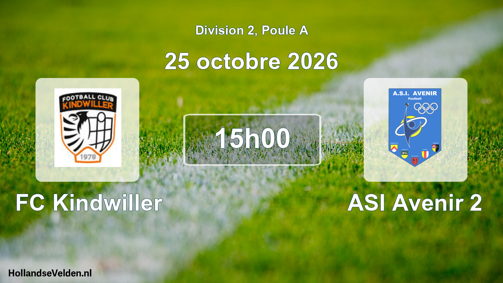 Geplande wedstrijd: FC Kindwiller - ASI Avenir 2 (25 oktober 2026)