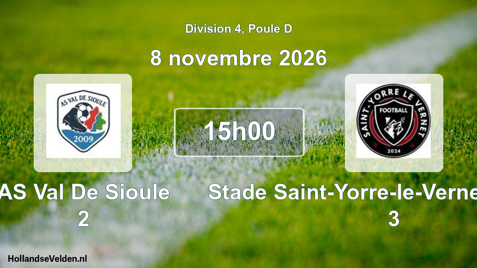 Match programmé: AS Val De Sioule 2 - Stade Saint-Yorre-le-Vernet Football 3 (8 novembre 2026)