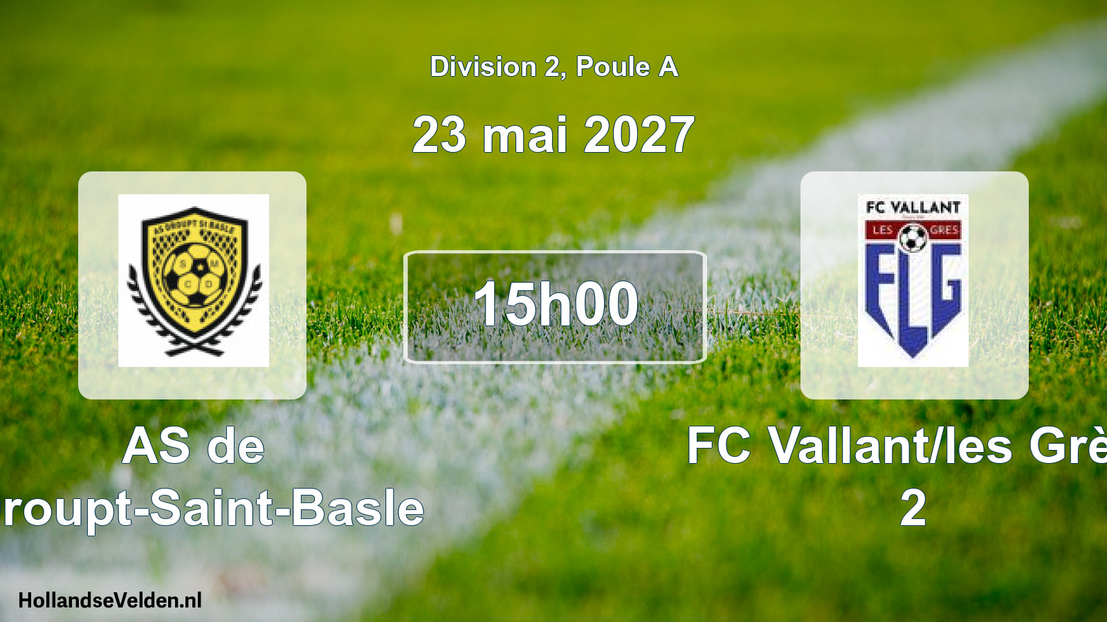 Match programmé: AS de Droupt-Saint-Basle - FC Vallant/les Grès 2 (23 mai 2027)