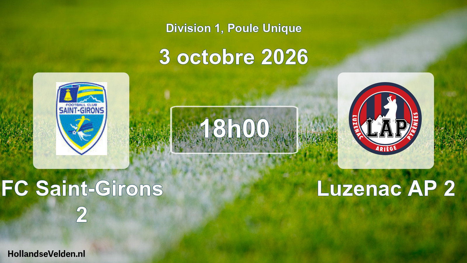 Match programmé: FC Saint-Girons 2 - Luzenac AP 2 (3 octobre 2026)