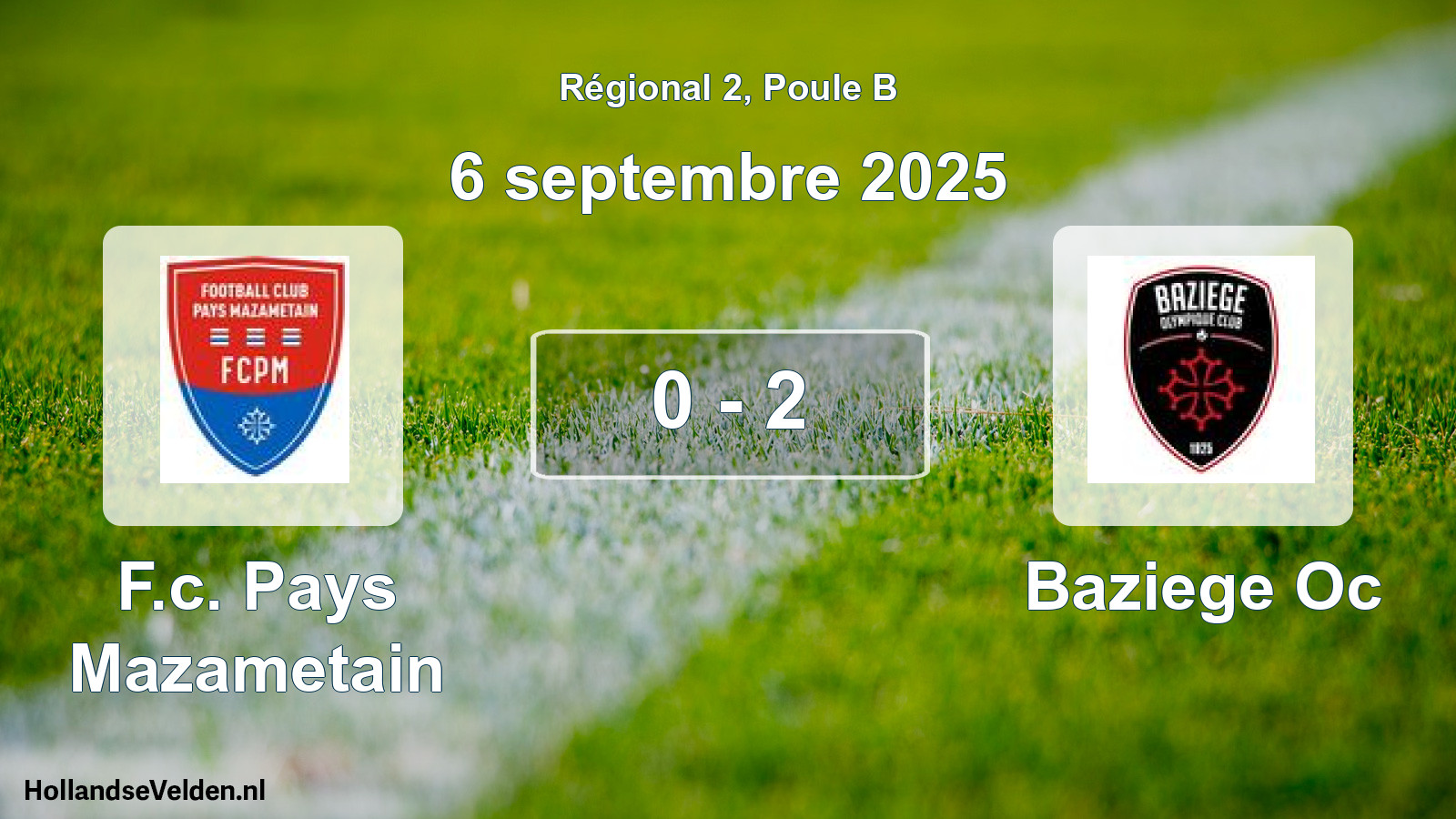 Total number of matches played: F.c. Pays Mazametain - Baziege Oc 0 - 2 (6 September 2025)