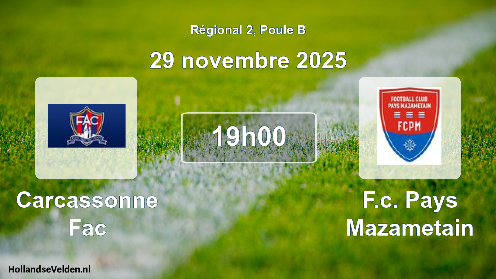 Geplande wedstrijd: Carcassonne Fac - F.c. Pays Mazametain (29 novembre 2025)