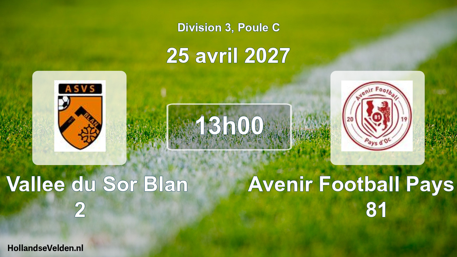 Scheduled Match: AS Vallee du Sor Blan 2 - Avenir Football Pays d'Oc 81 (25 April 2027)