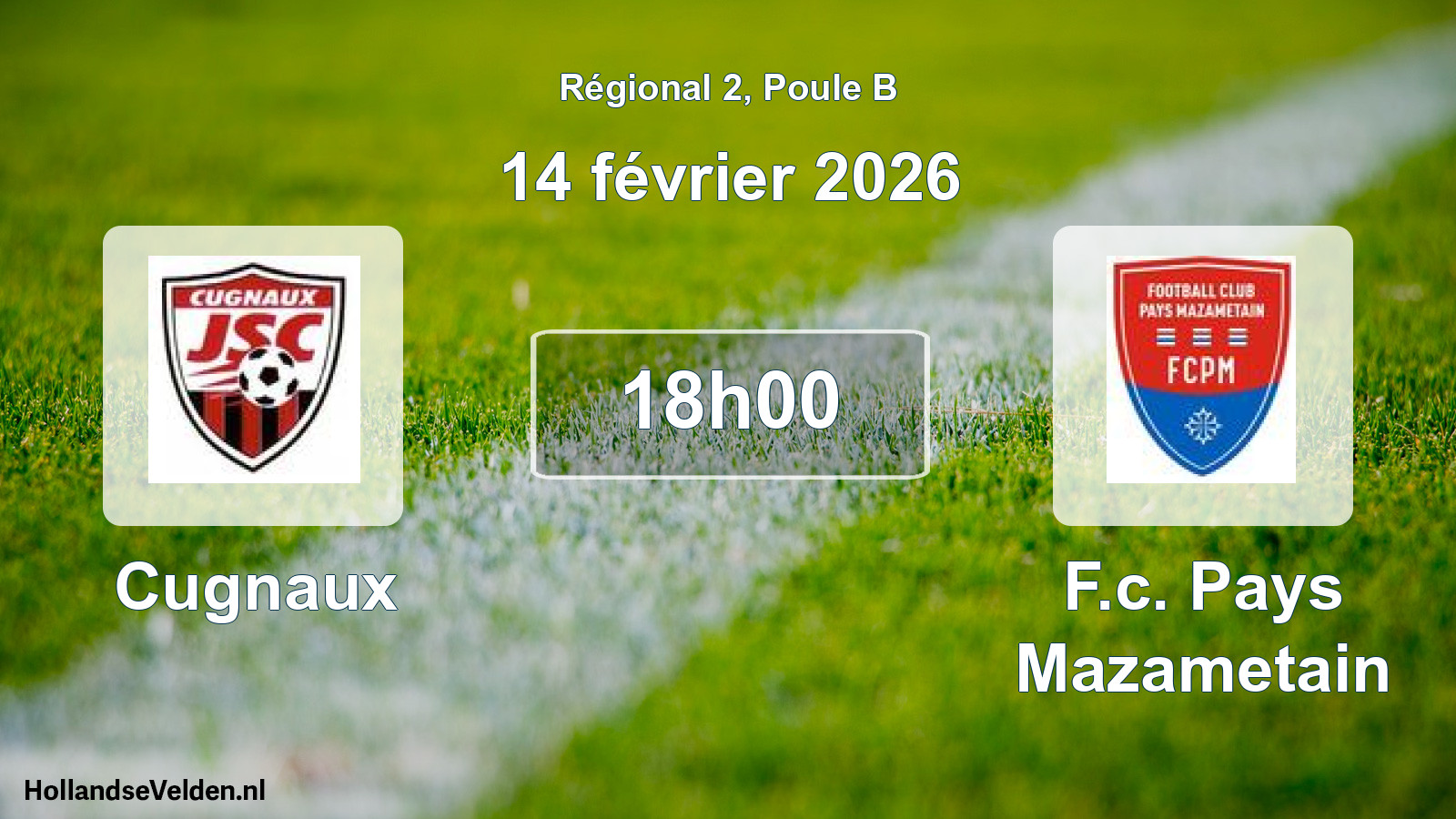 Geplande wedstrijd: Cugnaux - F.c. Pays Mazametain (14 februari 2026)