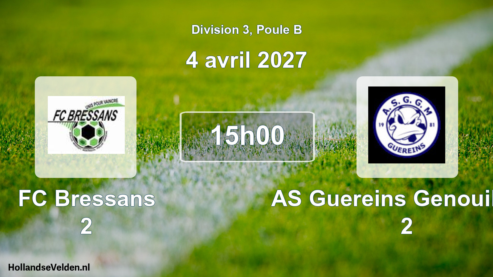 Geplande wedstrijd: FC Bressans 2 - AS Guereins Genouilleux 2 (4 april 2027)