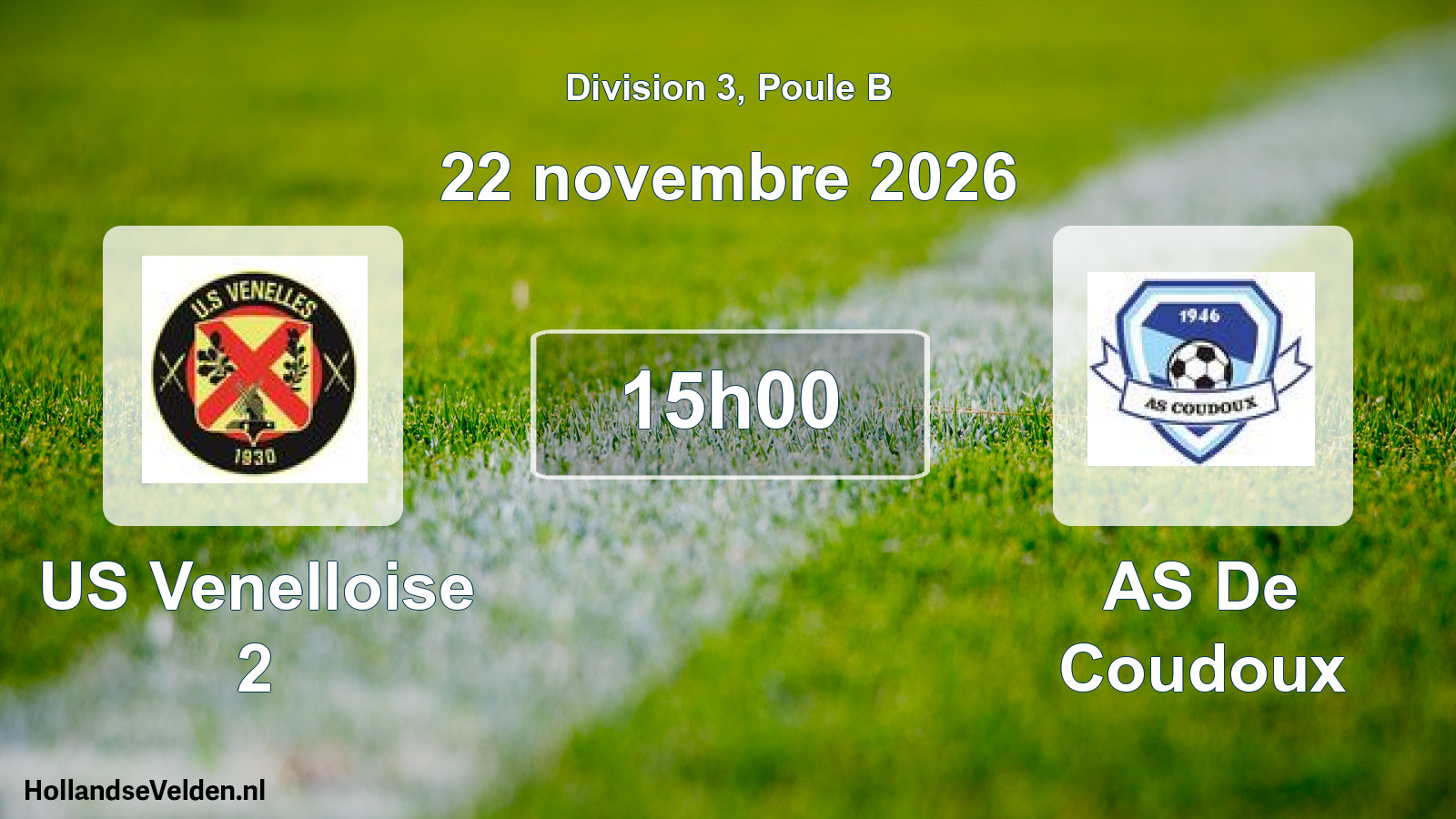 Match programmé: US Venelloise 2 - AS De Coudoux (22 novembre 2026)