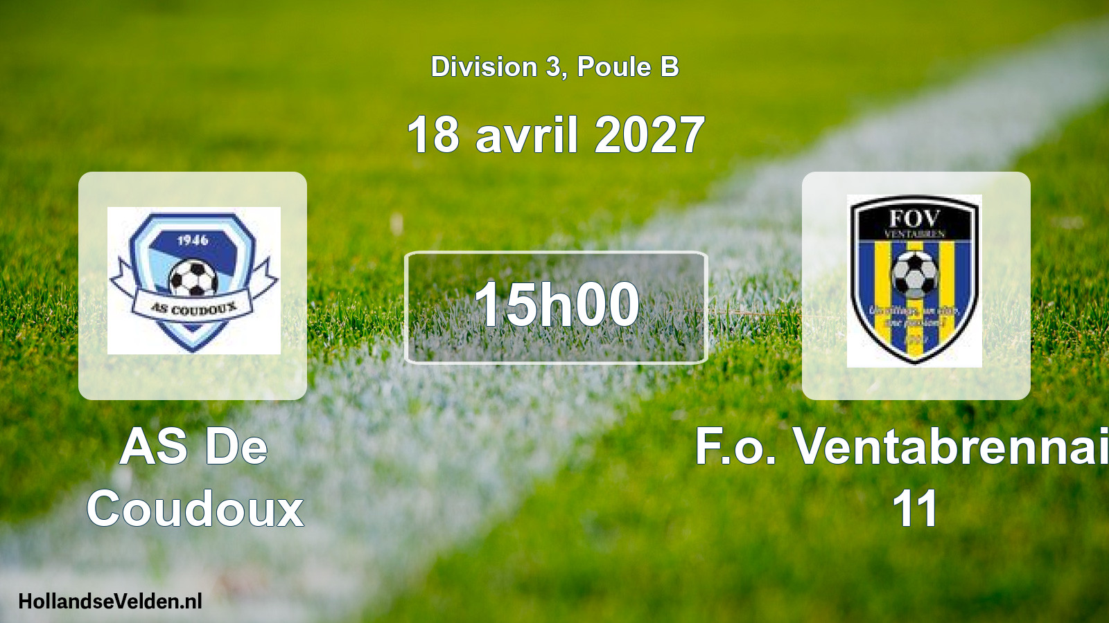 Match programmé: AS De Coudoux - F.o. Ventabrennais 11 (18 avril 2027)