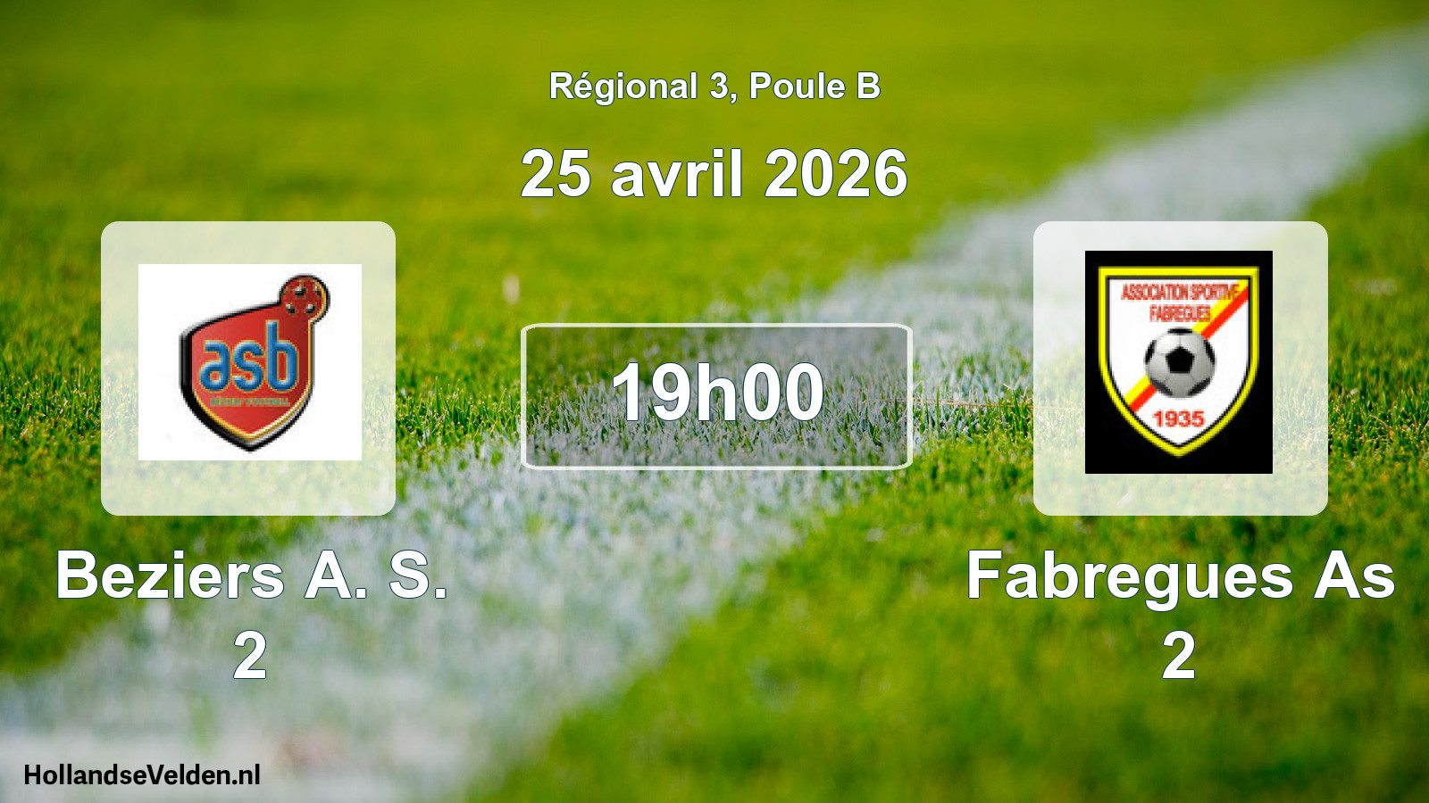 Geplande wedstrijd: Beziers A. S. 2 - Fabregues As 2 (25 april 2026)
