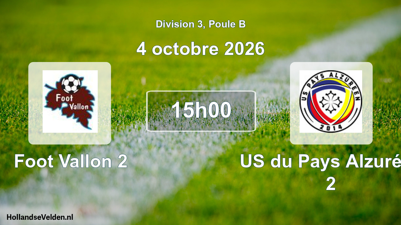 Match programmé: Foot Vallon 2 - US du Pays Alzuréen 2 (4 octobre 2026)