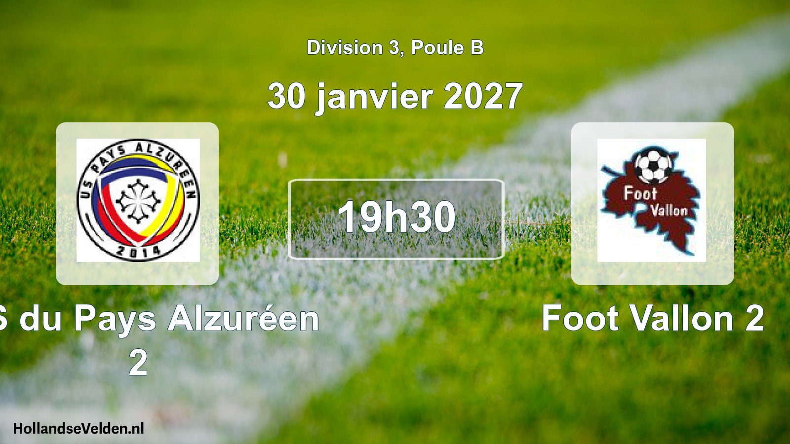 Match programmé: US du Pays Alzuréen 2 - Foot Vallon 2 (30 janvier 2027)
