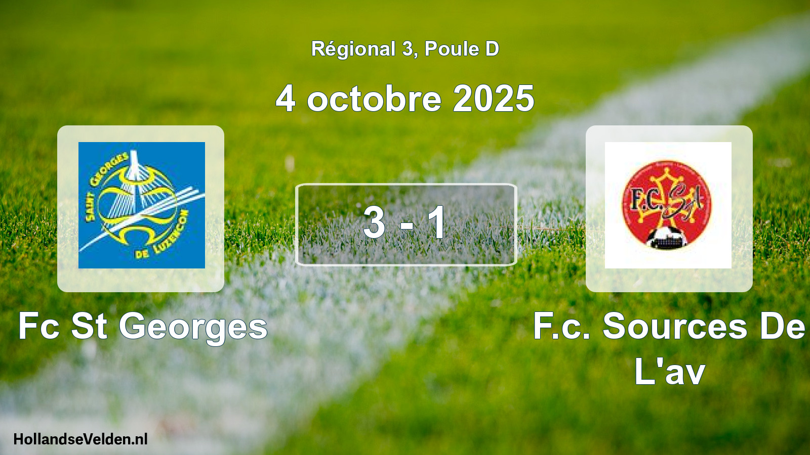 Total number of matches played: Fc St Georges - F.c. Sources De L'av 3 - 1 (4 October 2025)