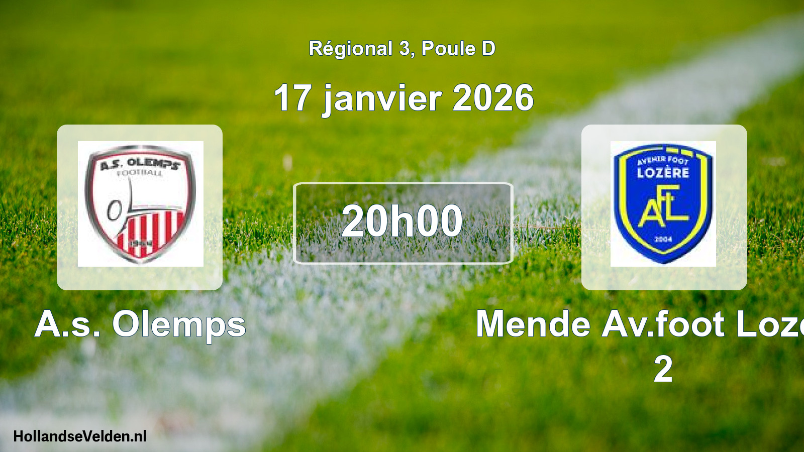 Geplande wedstrijd: A.s. Olemps - Mende Av.foot Lozere 2 (17 januari 2026)