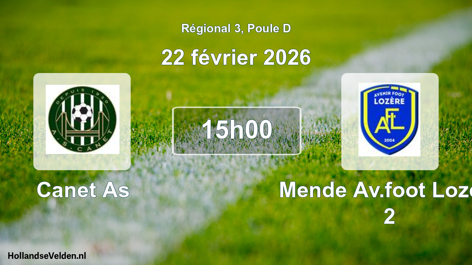 Scheduled Match: Canet As - Mende Av.foot Lozere 2 (22 February 2026)