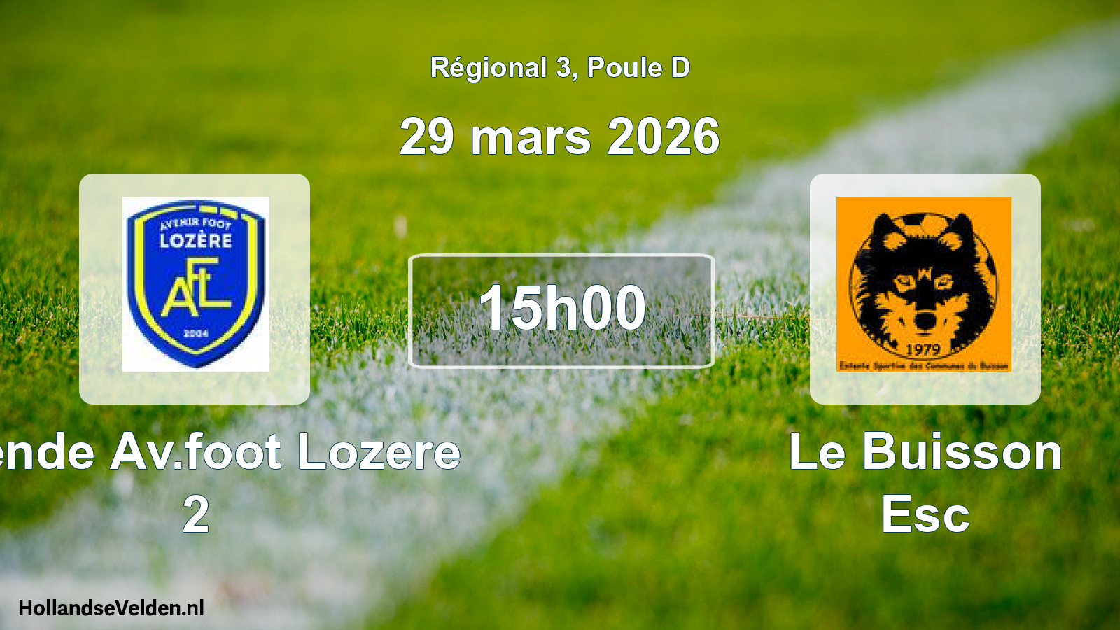 Geplande wedstrijd: Mende Av.foot Lozere 2 - Le Buisson Esc (29 mars 2026)