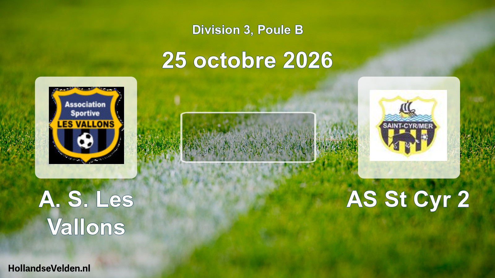 Match programmé: A. S. Les Vallons - AS St Cyr 2 (25 octobre 2026)