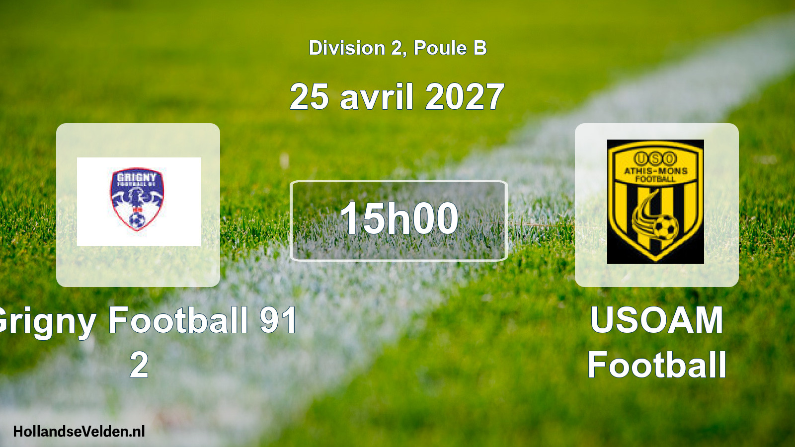 Match programmé: Grigny Football 91 2 - USOAM Football (25 avril 2027)
