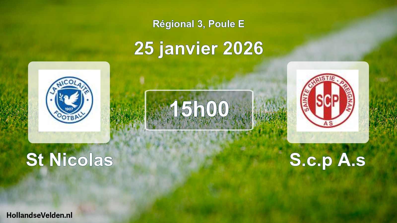 Geplande wedstrijd: St Nicolas - S.c.p A.s (25 janvier 2026)