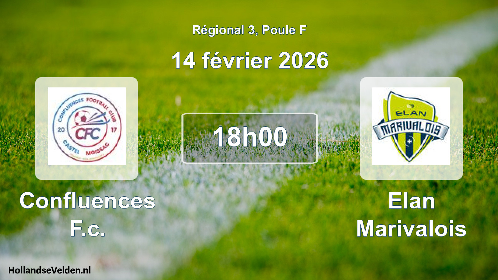 Geplande wedstrijd: Confluences F.c. - Elan Marivalois (14 février 2026)