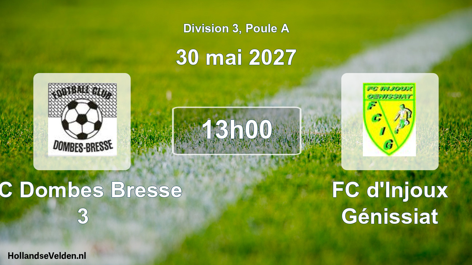 Match programmé: FC Dombes Bresse 3 - FC d'Injoux Génissiat (30 mai 2027)