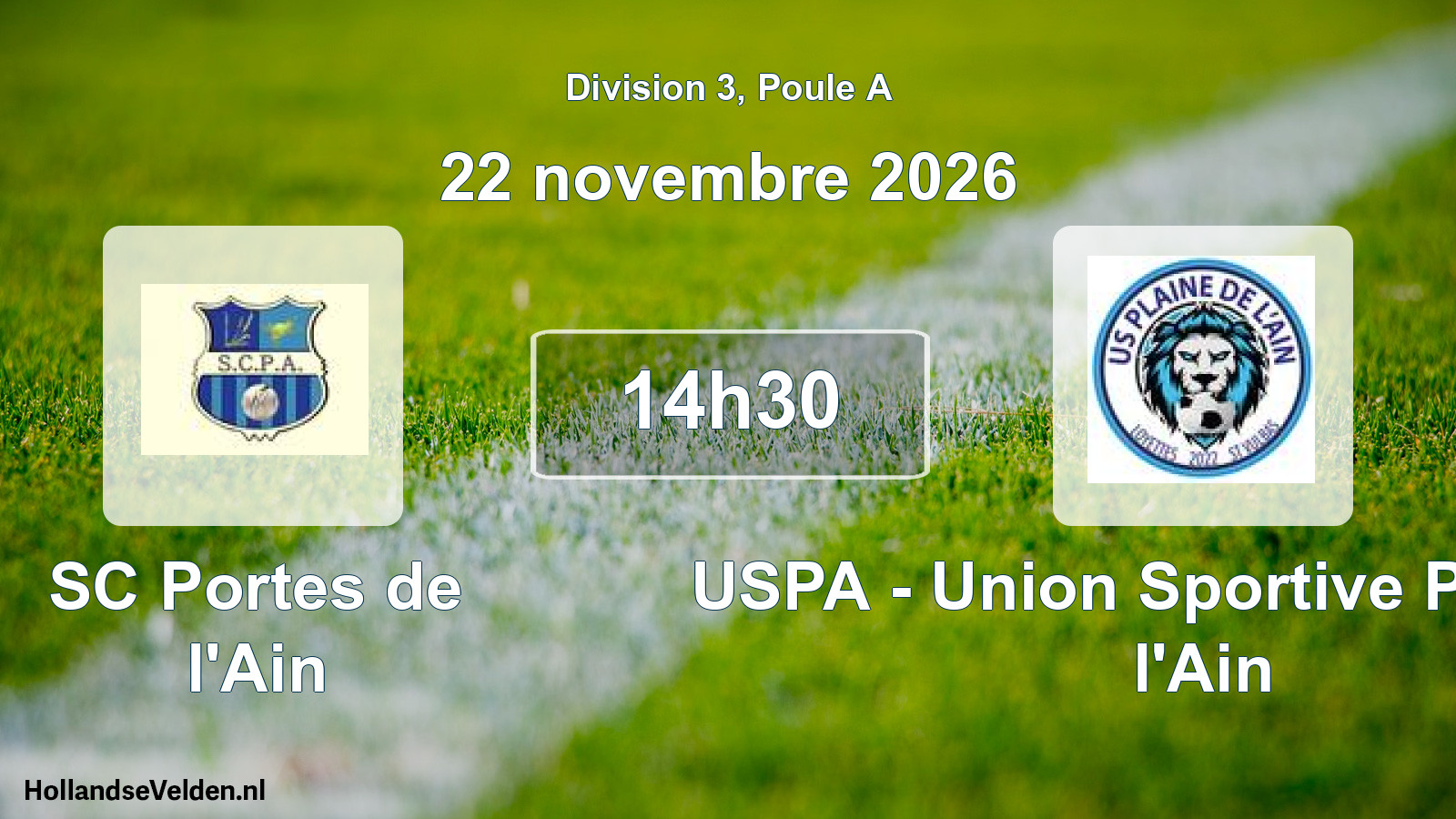 Match programmé: SC Portes de l'Ain - USPA - Union Sportive Plaine de l'Ain (22 novembre 2026)