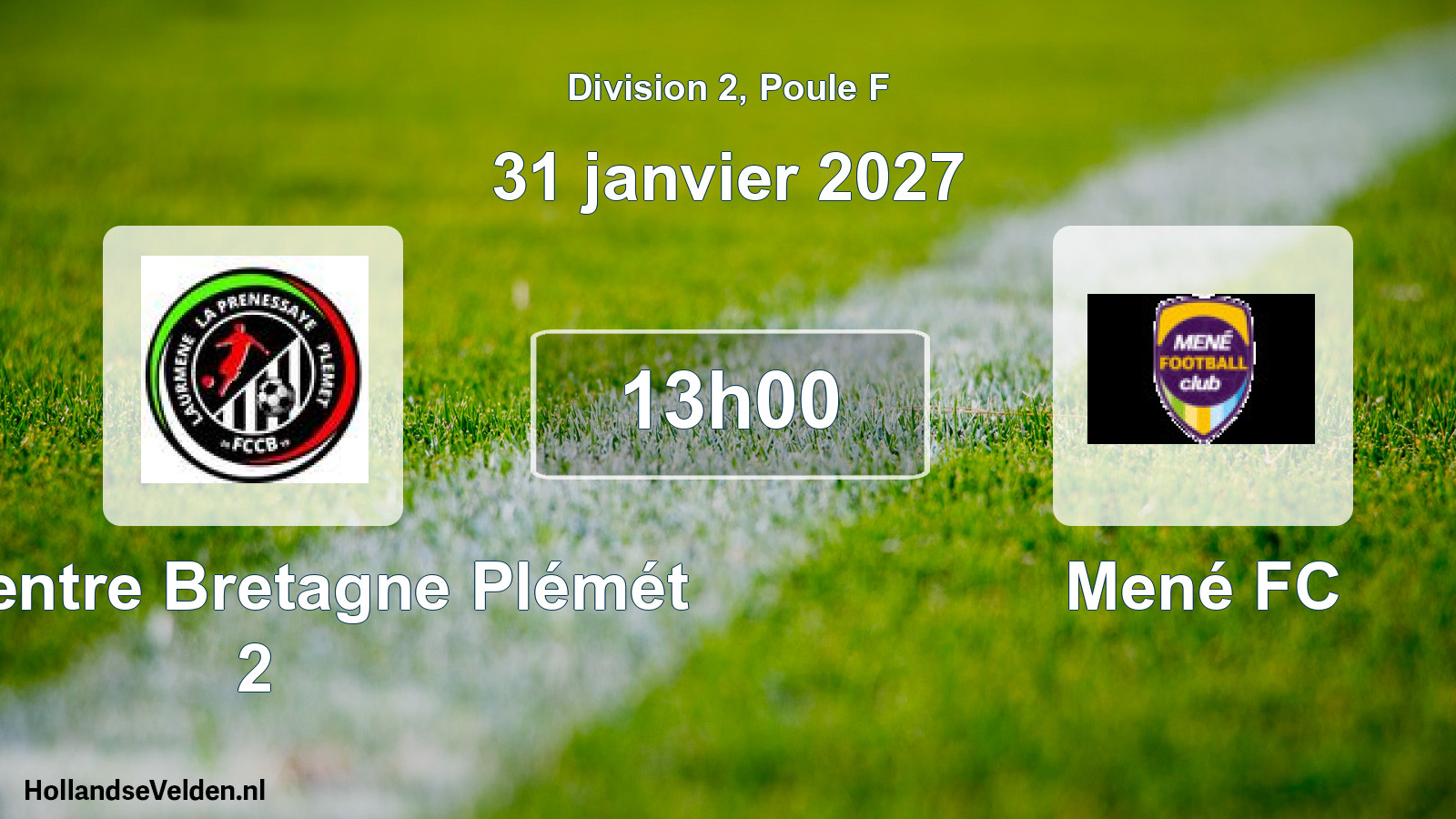 Match programmé: FC Centre Bretagne Plémét 2 - Mené FC (31 janvier 2027)