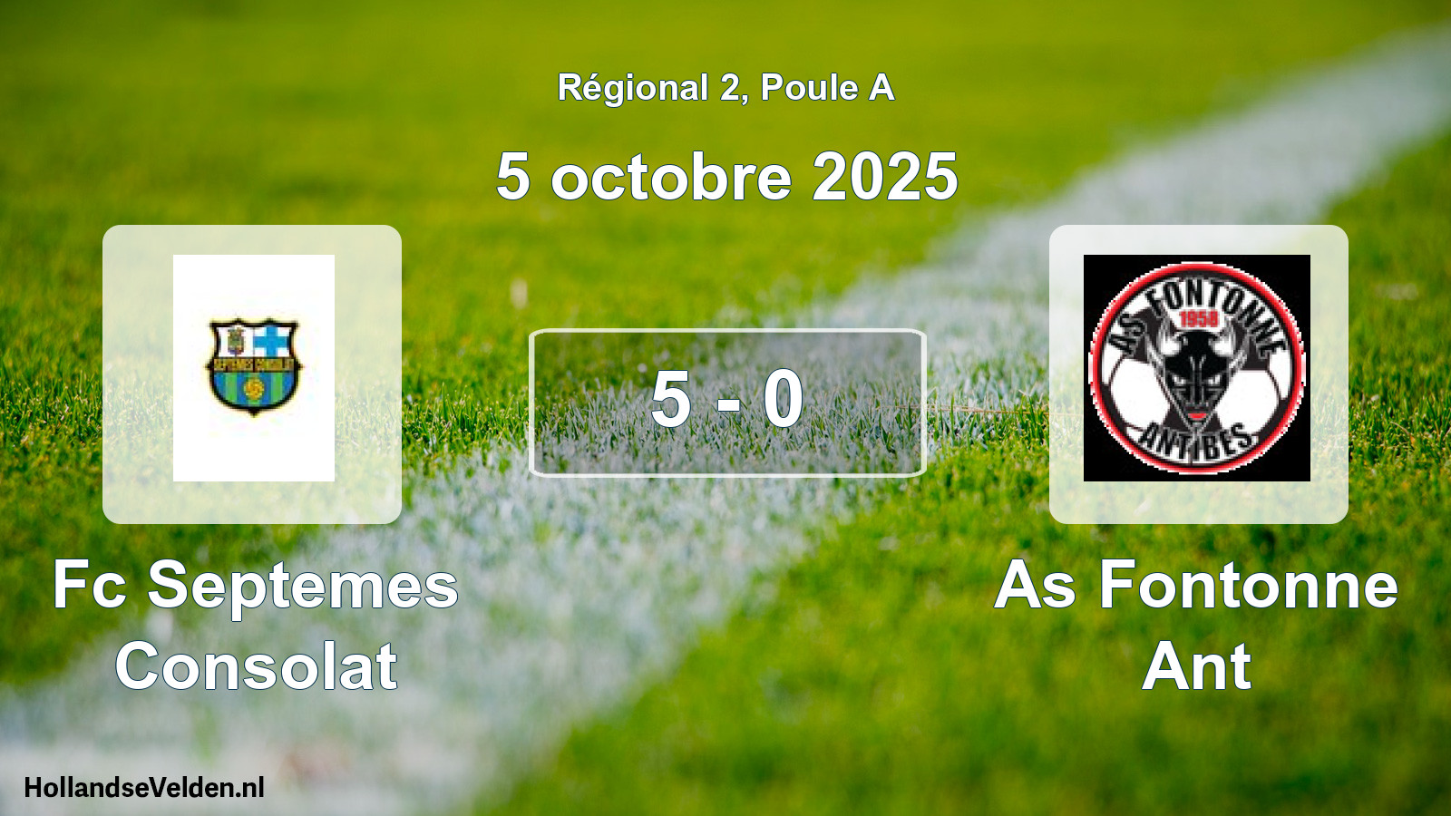 Total number of matches played: Fc Septemes Consolat - As Fontonne Ant 5 - 0 (5 October 2025)