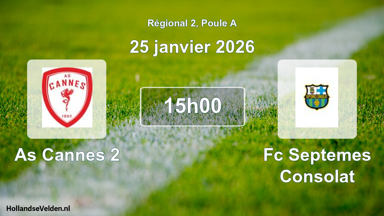 Scheduled Match: As Cannes 2 - Fc Septemes Consolat (25 January 2026)