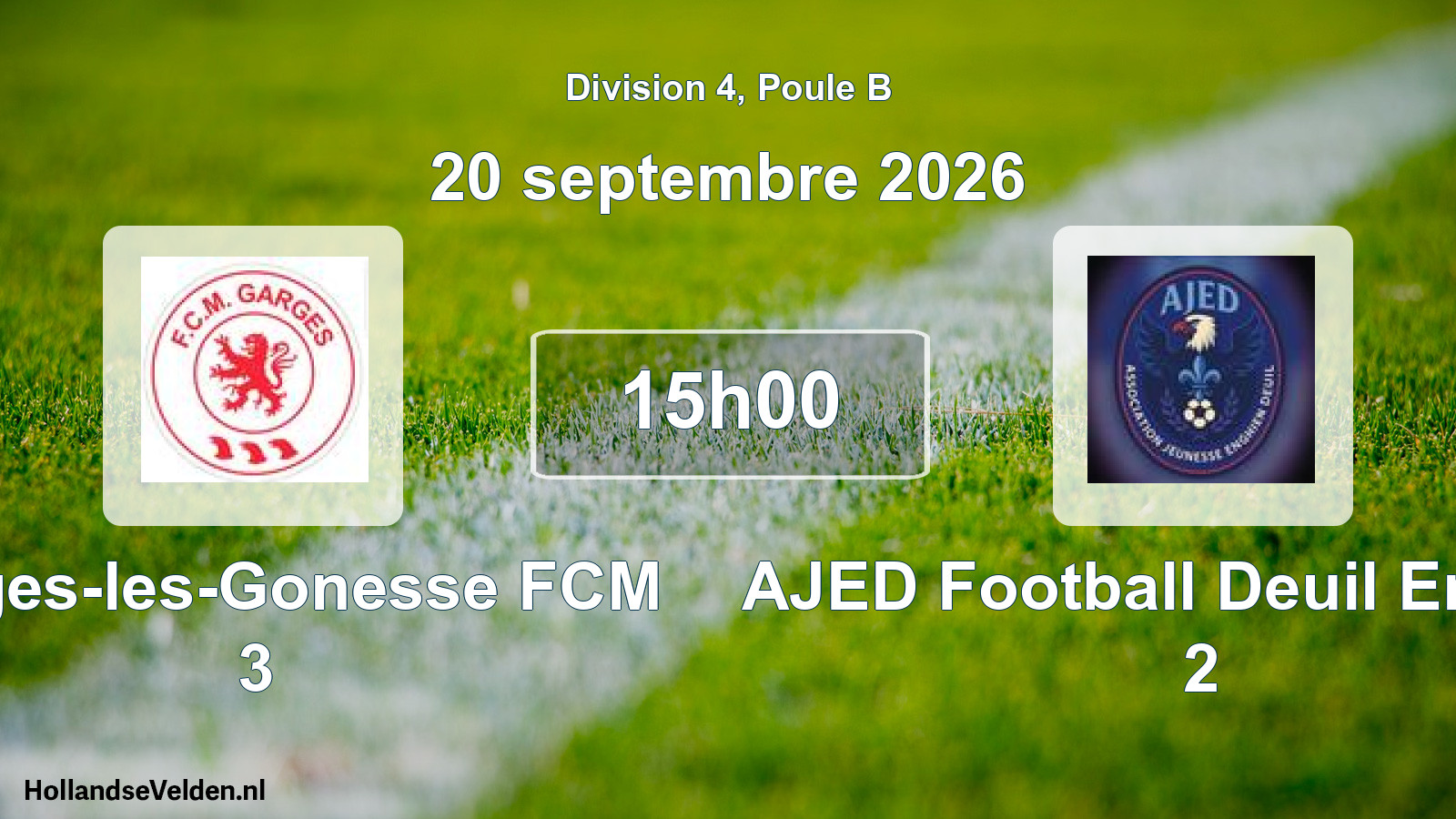 Geplande wedstrijd: Garges-les-Gonesse FCM 3 - AJED Football Deuil Enghien 2 (20 september 2026)