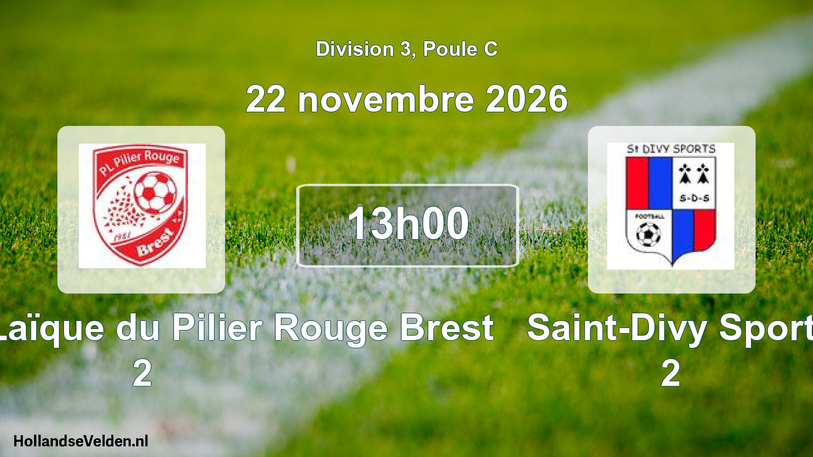 Match programmé: Patronage Laïque du Pilier Rouge Brest 2 - Saint-Divy Sport 2 (22 novembre 2026)