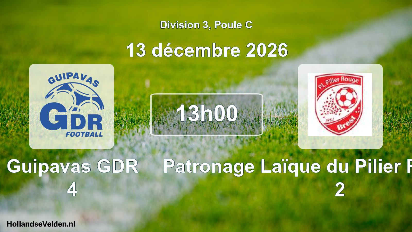 Match programmé: Guipavas GDR 4 - Patronage Laïque du Pilier Rouge Brest 2 (13 décembre 2026)