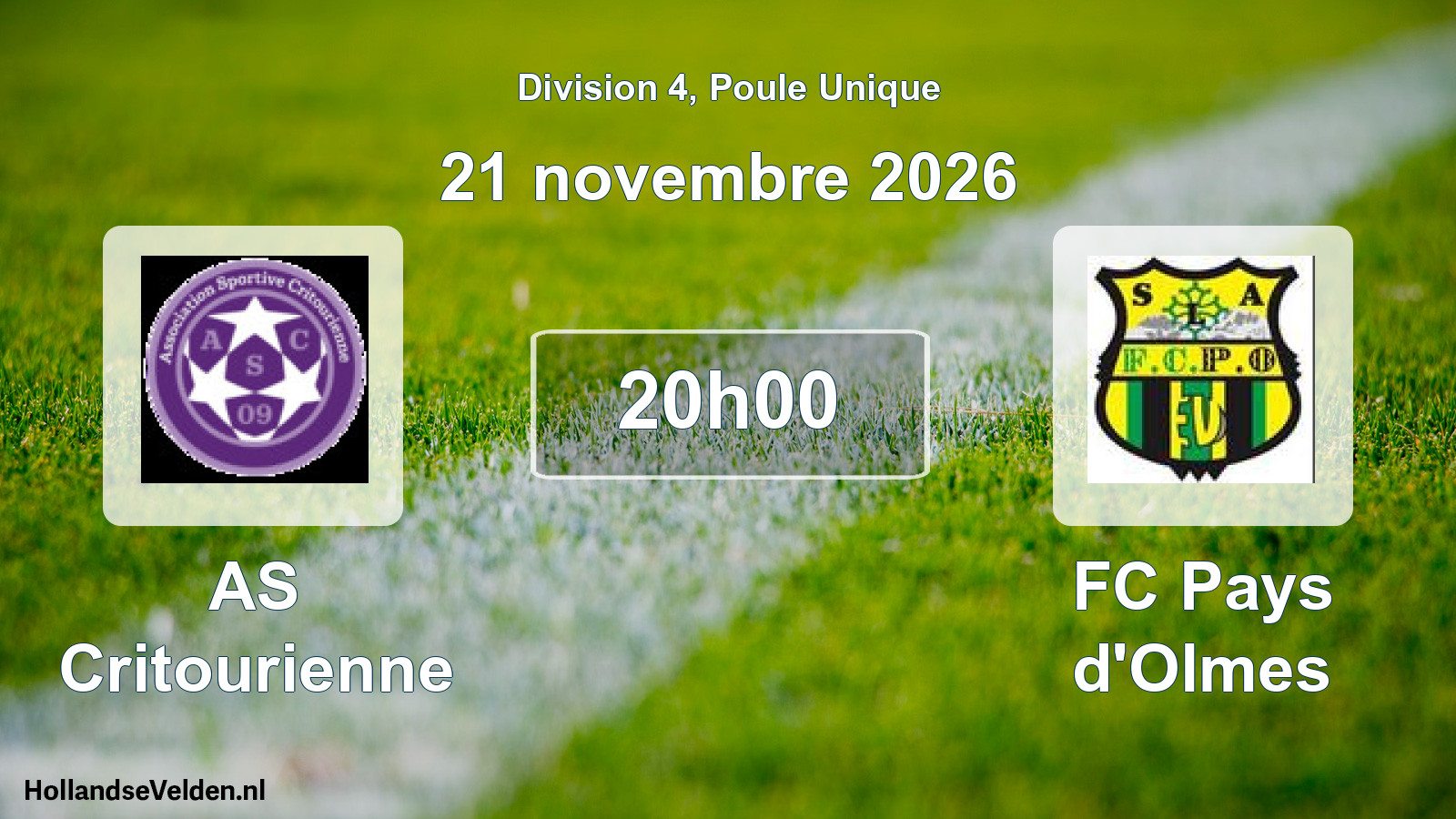 Match programmé: AS Critourienne - FC Pays d'Olmes (21 novembre 2026)