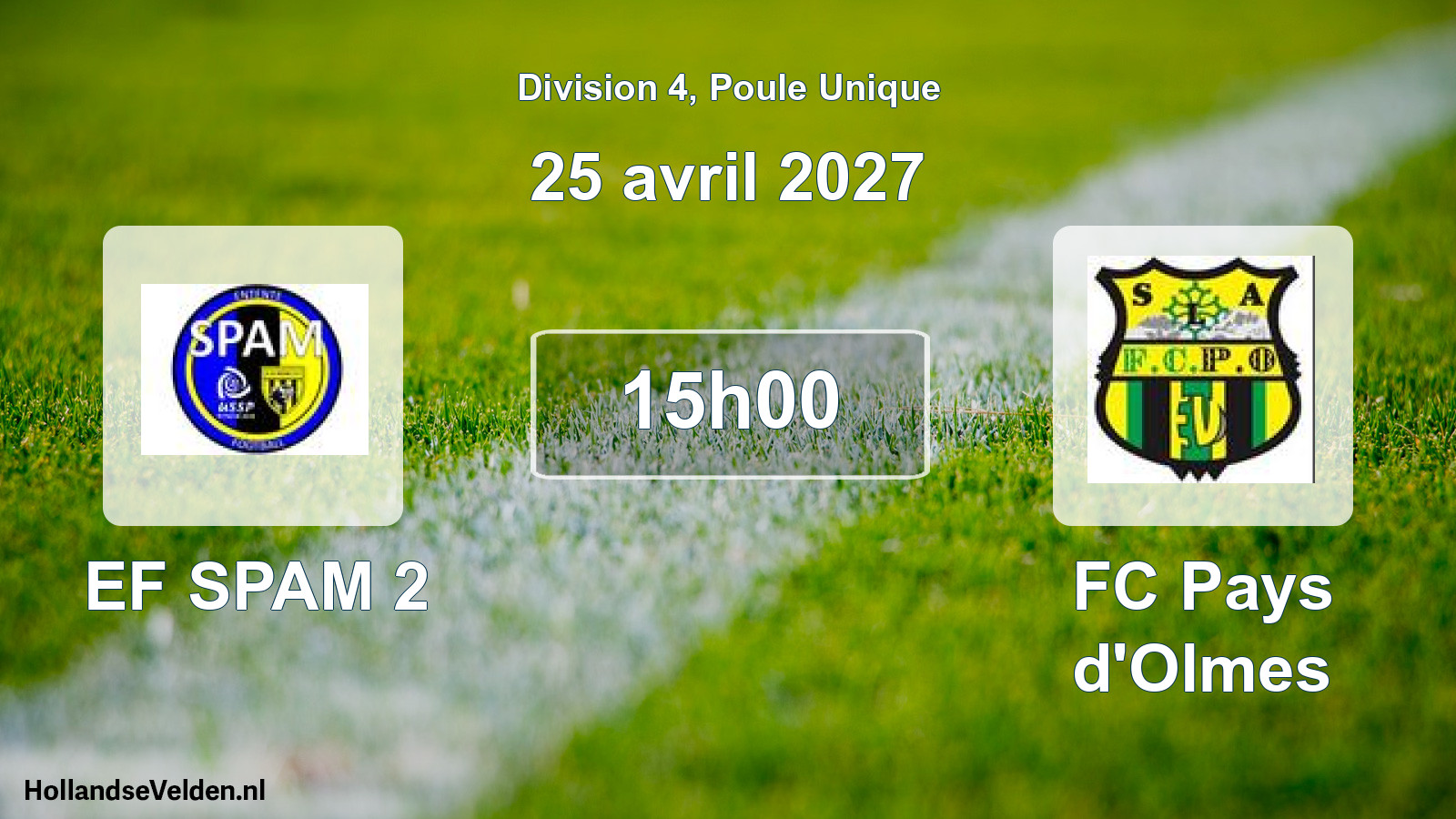 Match programmé: EF SPAM 2 - FC Pays d'Olmes (25 avril 2027)