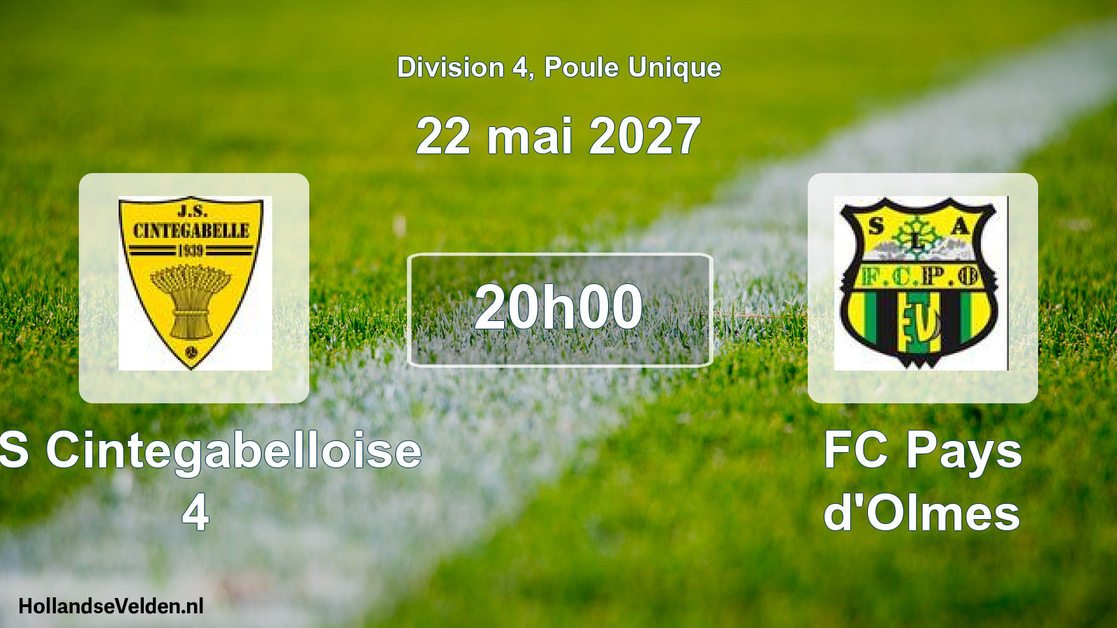 Match programmé: JS Cintegabelloise 4 - FC Pays d'Olmes (22 mai 2027)