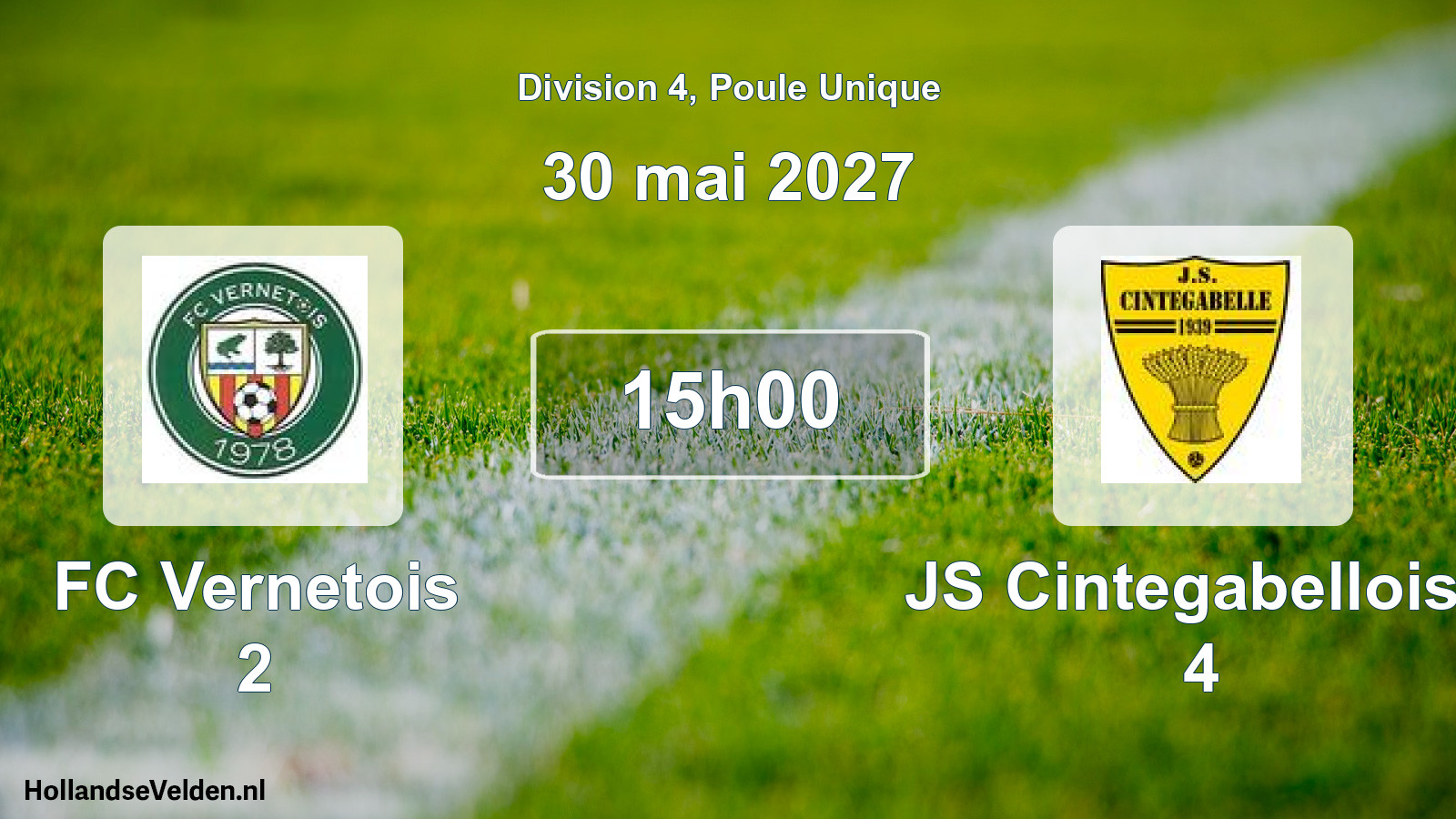 Match programmé: FC Vernetois 2 - JS Cintegabelloise 4 (30 mai 2027)