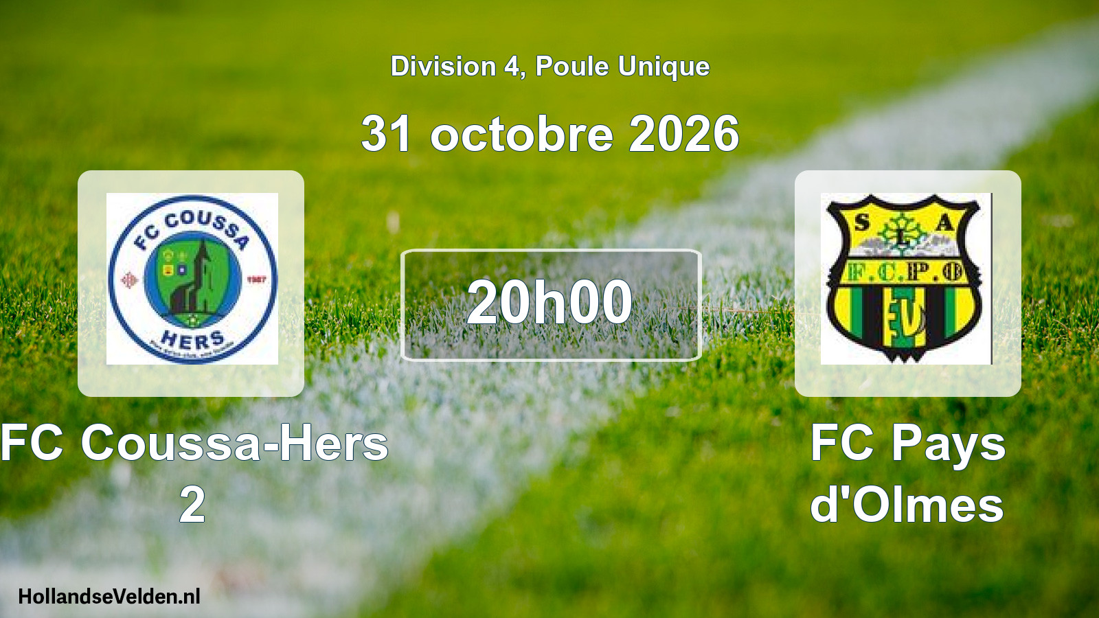 Match programmé: FC Coussa-Hers 2 - FC Pays d'Olmes (31 octobre 2026)