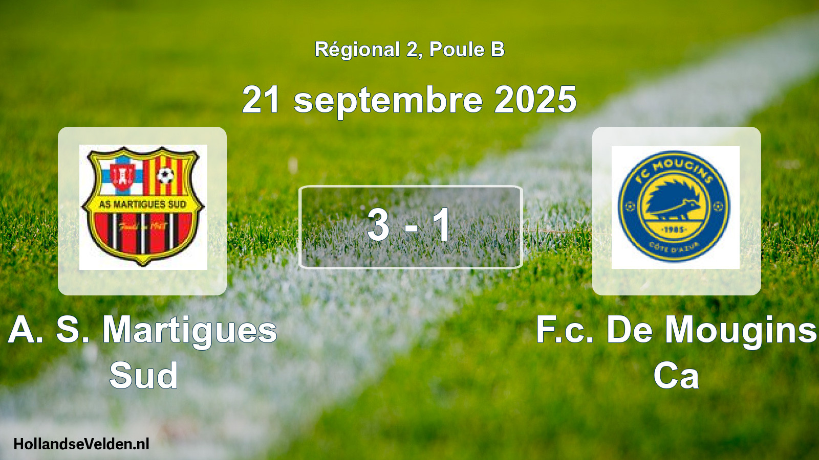 Gespeelde wedstrijd: A. S. Martigues Sud - F.c. De Mougins Ca 3 - 1 (21 septembre 2025)