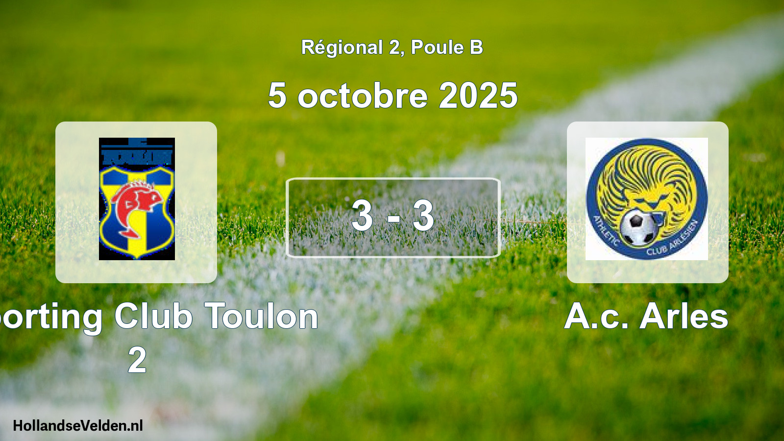 Gespeelde wedstrijd: Sporting Club Toulon 2 - A.c. Arles 3 - 3 (5 octobre 2025)