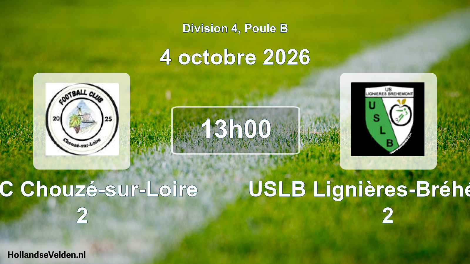 Match programmé: AGC Chouzé-sur-Loire 2 - USLB Lignières-Bréhémont 2 (4 octobre 2026)