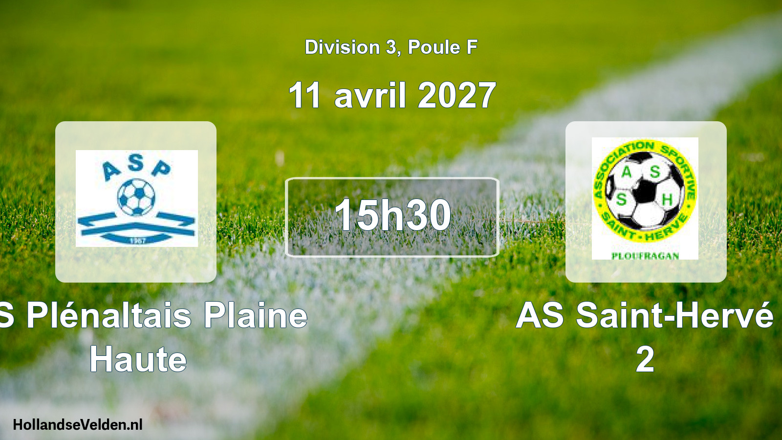 Match programmé: AS Plénaltais Plaine Haute - AS Saint-Hervé 2 (11 avril 2027)