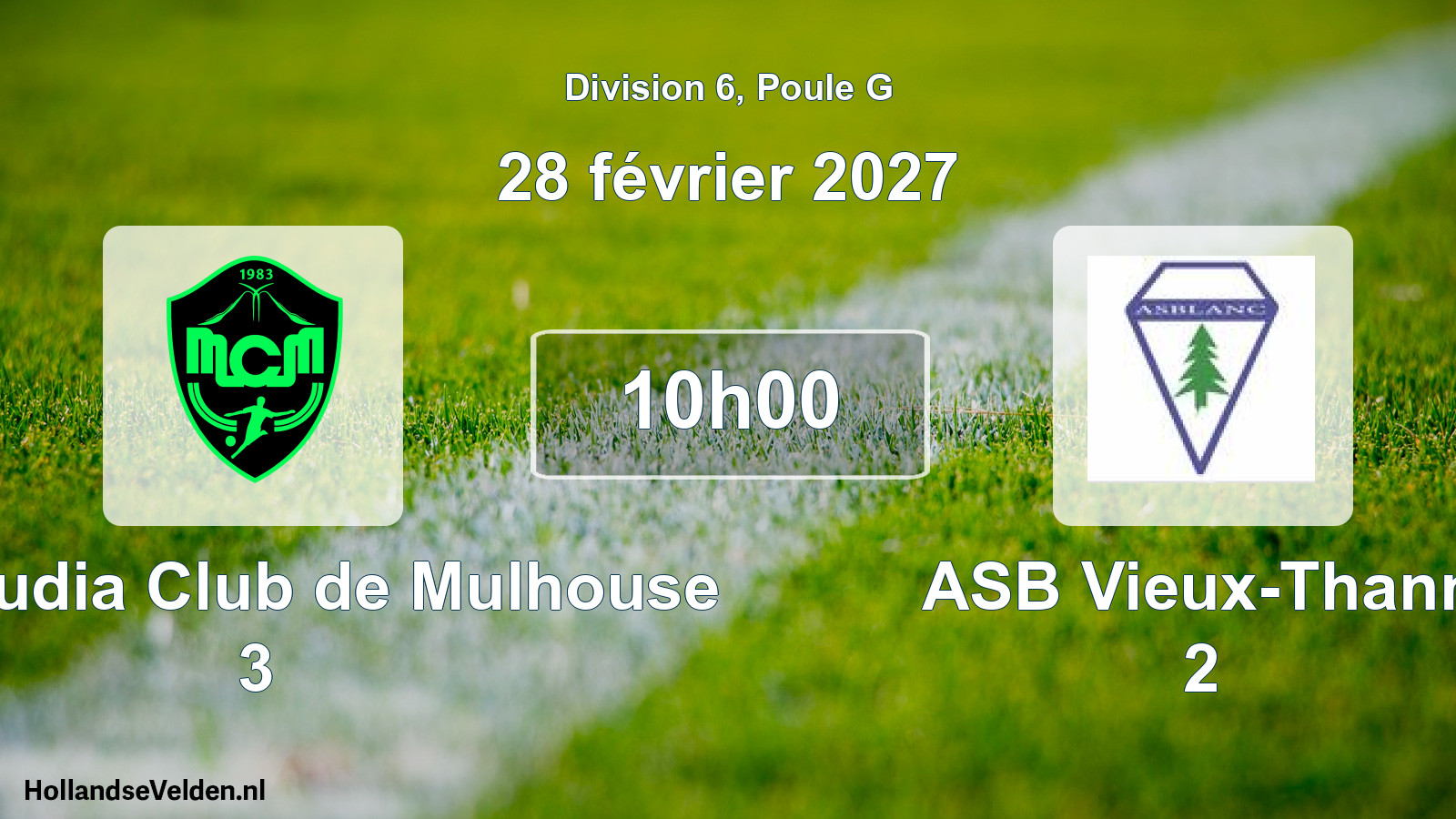 Match programmé: Mouloudia Club de Mulhouse 3 - ASB Vieux-Thann 2 (28 février 2027)