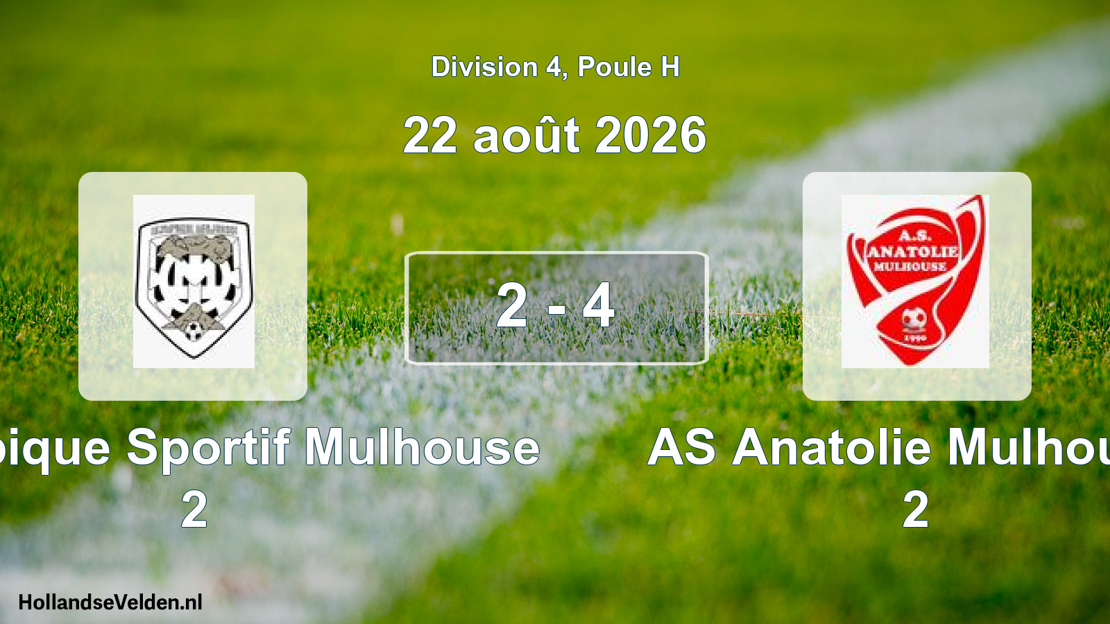 Total number of matches played: Olympique Sportif Mulhouse 2 - AS Anatolie Mulhouse 2 2 - 4 (22 August 2026)