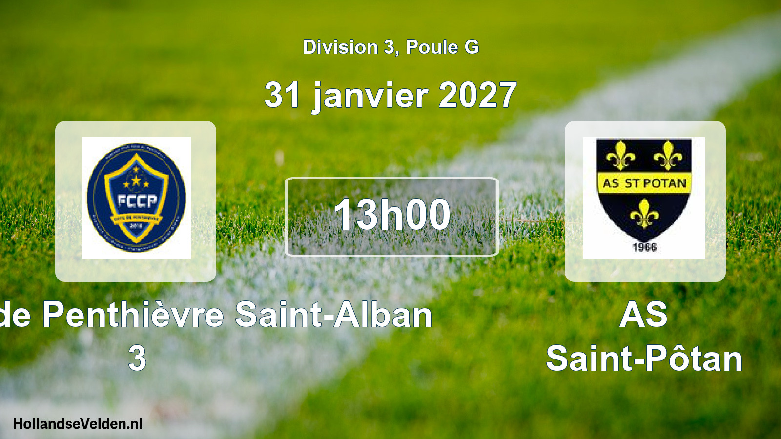Match programmé: FC Côte de Penthièvre Saint-Alban 3 - AS Saint-Pôtan (31 janvier 2027)
