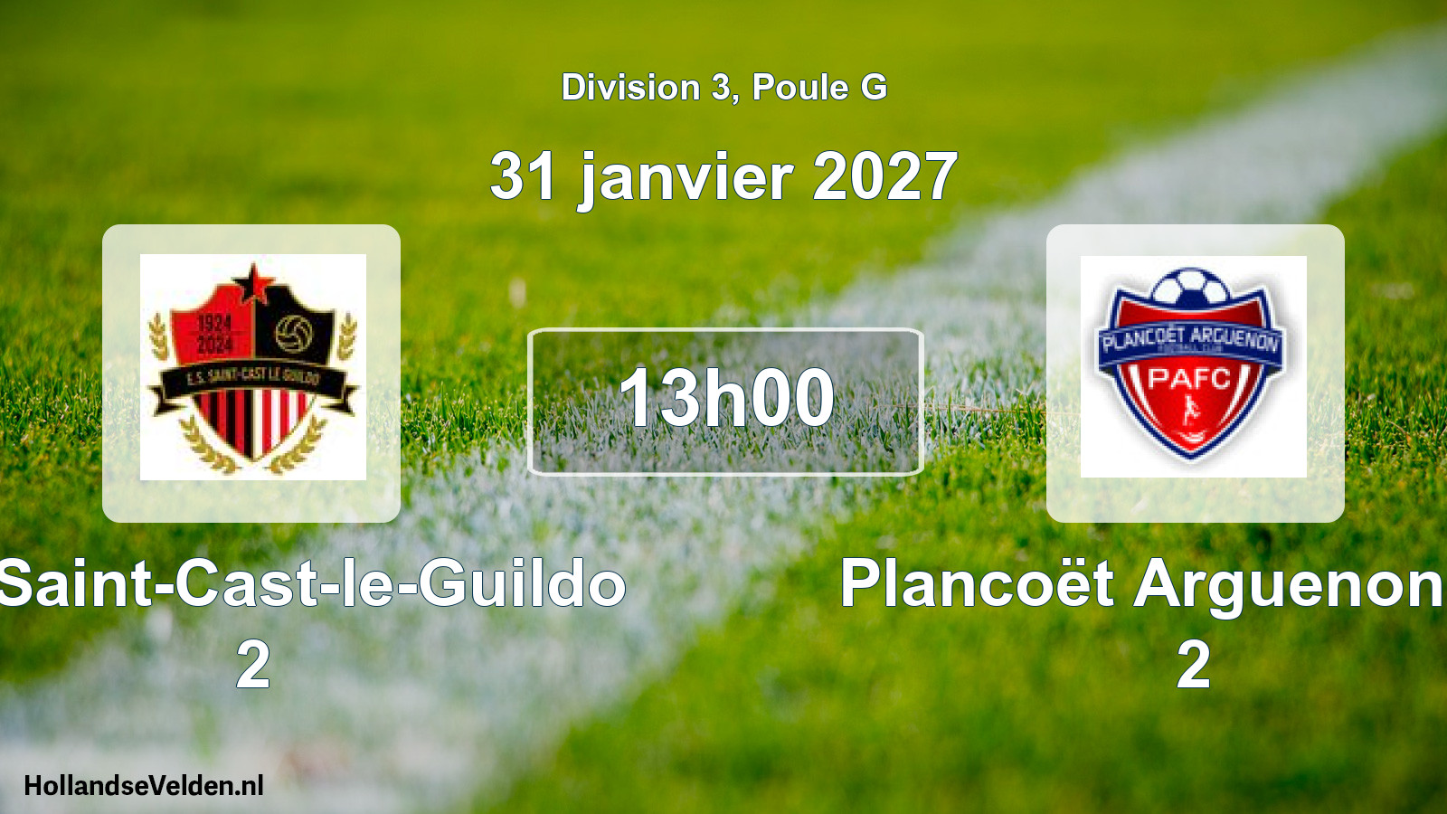Match programmé: ES Saint-Cast-le-Guildo 2 - Plancoët Arguenon FC 2 (31 janvier 2027)