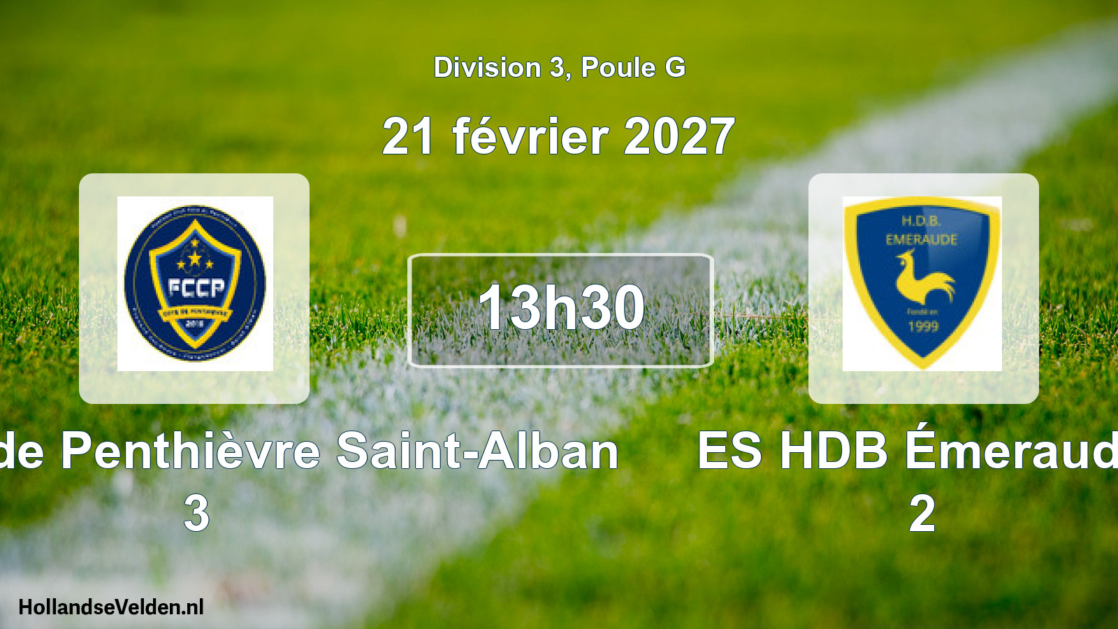 Match programmé: FC Côte de Penthièvre Saint-Alban 3 - ES HDB Émeraude 2 (21 février 2027)
