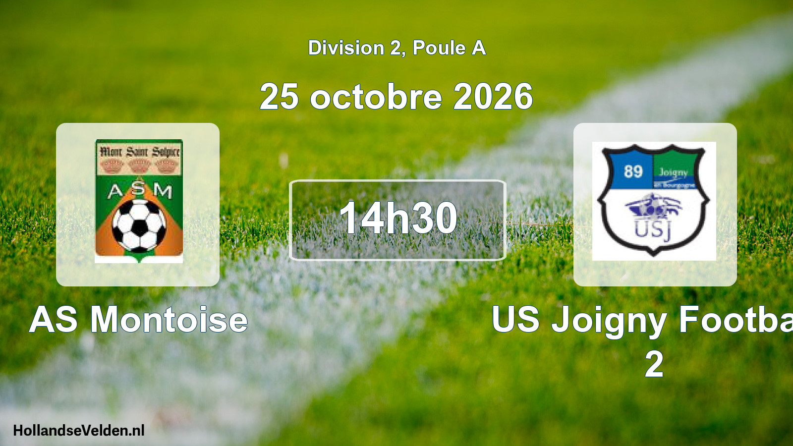 Match programmé: AS Montoise - US Joigny Football 2 (25 octobre 2026)