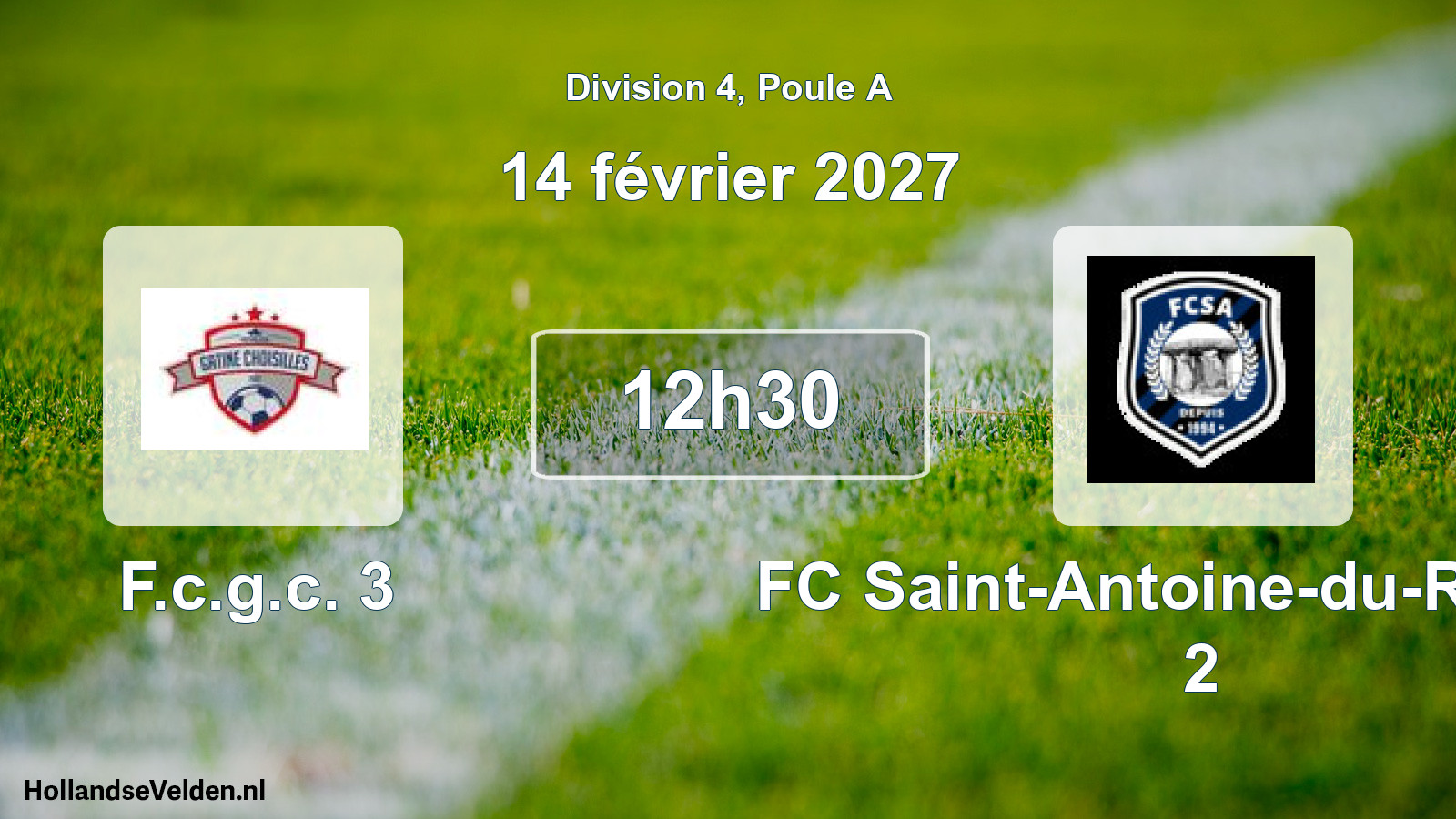 Match programmé: F.c.g.c. 3 - FC Saint-Antoine-du-Rocher 2 (14 février 2027)
