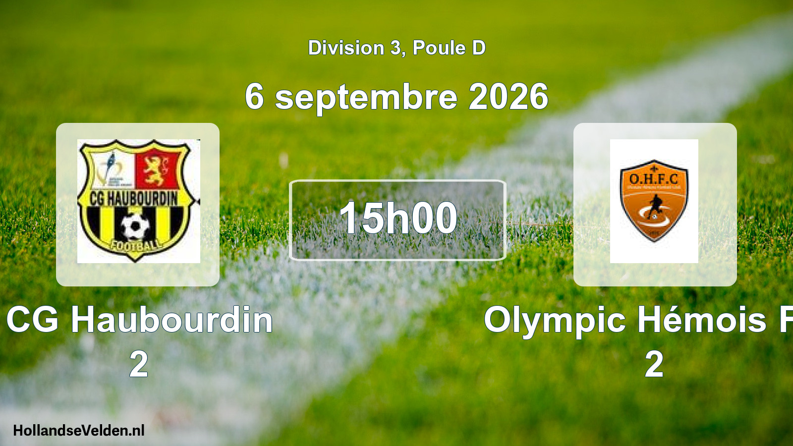 Match programmé: CG Haubourdin 2 - Olympic Hémois FC 2 (6 septembre 2026)